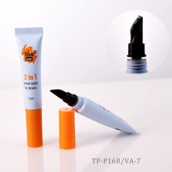 No-drip airless cosmetic tube with brow brush applicator